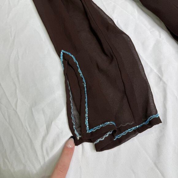 Vintage brown blue peppermintBay long sleeve beaded sheer top - Picture 2 of 8
